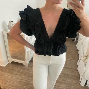 NWT Nasty Gal Deep V Ruffled Blouse